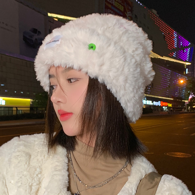 Winter hat Douyin online influencer plush bonnet women's thickened pile heap cap trendy cold hat versatile knitted woolen cap 9973