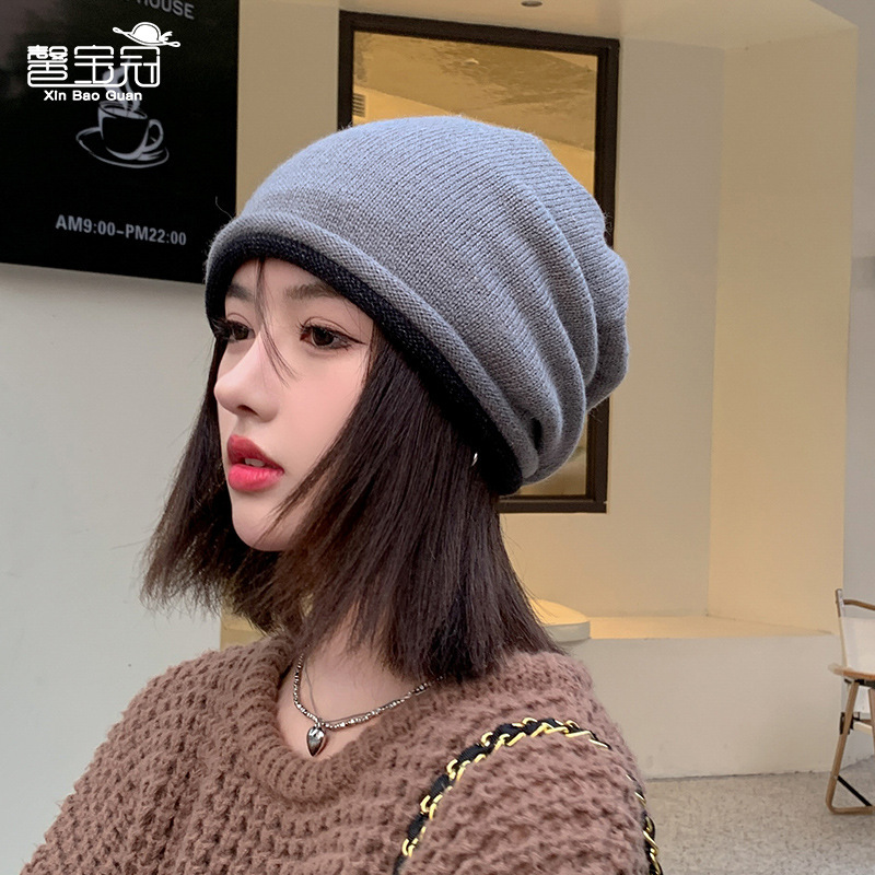 8164 fall winter fashion slipover knitted hat warm Earflaps cap children's face slimming confinement cap big head circumference pile heap cap