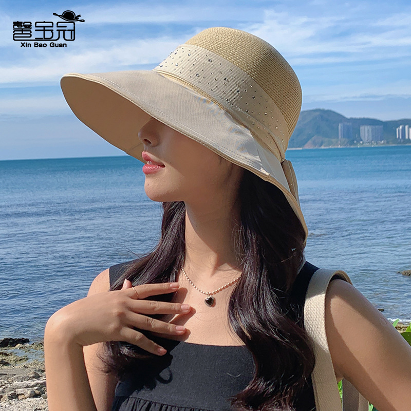 8195 spring and summer new straw hat women's Korean-style sun protection sun hat beach sun hat big brim bucket hat