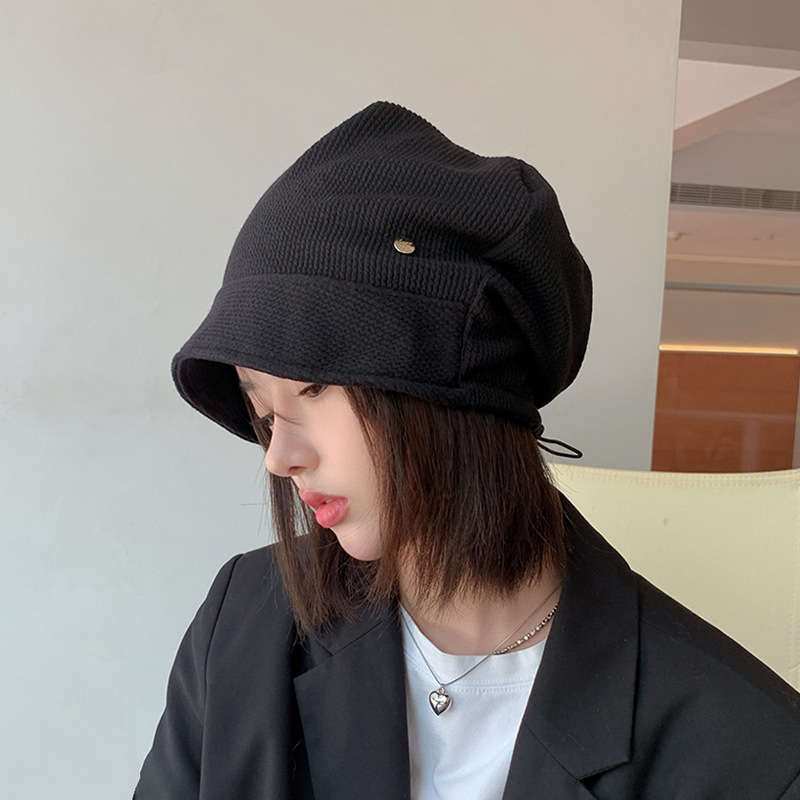 9938 autumn and winter Korean style all-matching beanie hat casual simple sleeve cap warm hat female small brim adjustable pile heap cap