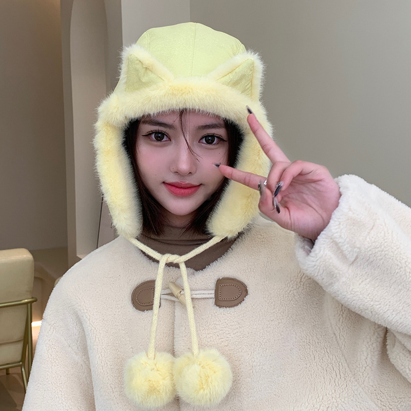 2130 winter warm hat children fleece-lined Earflaps cartoon sleeve cap Korean style all-match and cute parent-child Ushanka