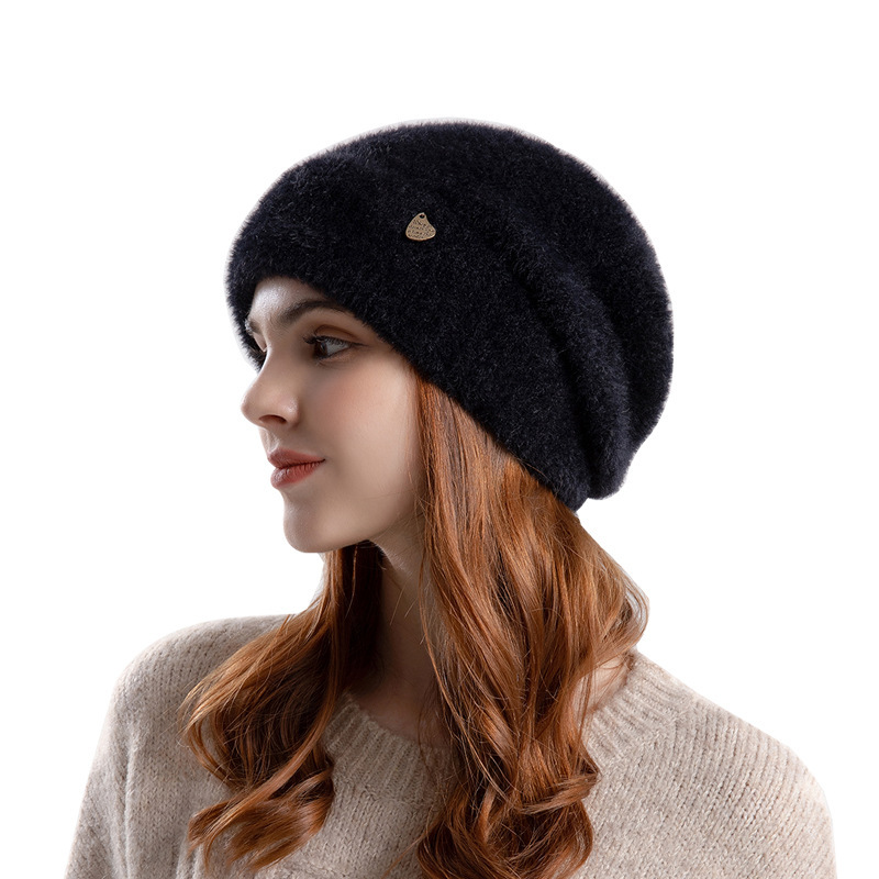 9959 new hat women's fashion small icon knitted woolen cap cold protection in winter warm with velvet Earflaps slipover beanie hat