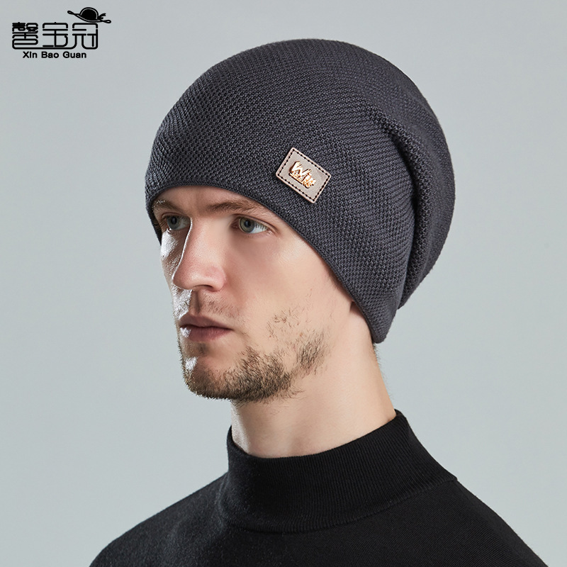 9129 winter men's hat outdoor cold-proof warm knitted hat Korean all-matching fleece-lined slipover woolen cap cross-border
