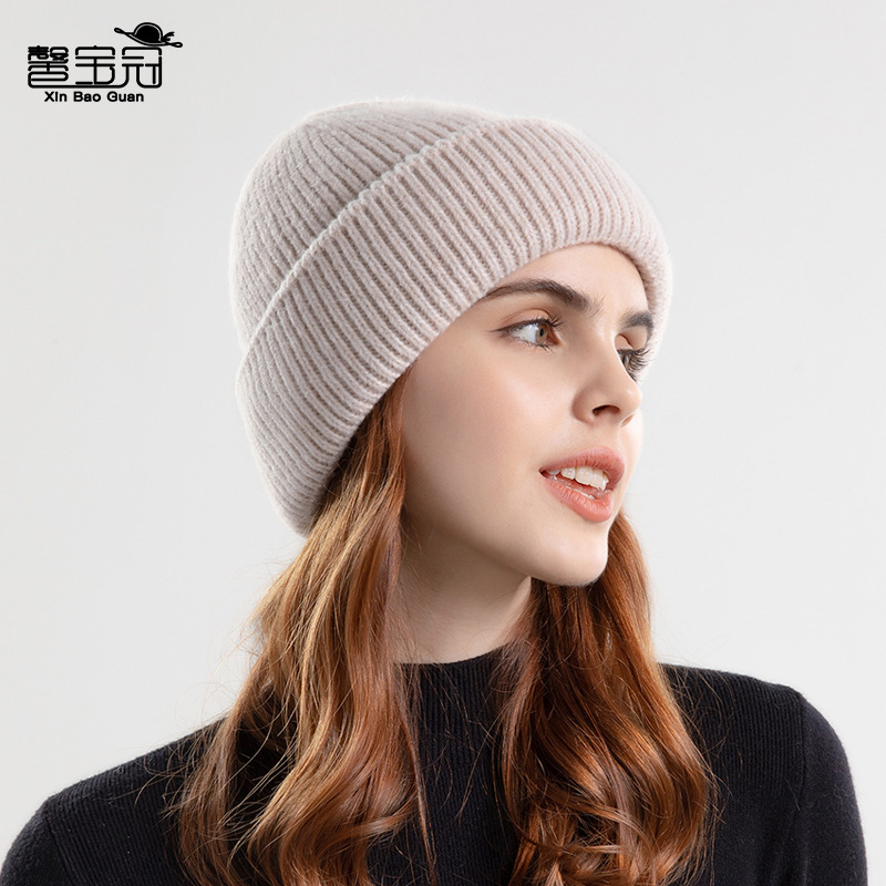 9963 winter new two-color knitted woolen cap Women's Korean style fashionable warm Earflaps head-wrapping hat beanie hat fashion