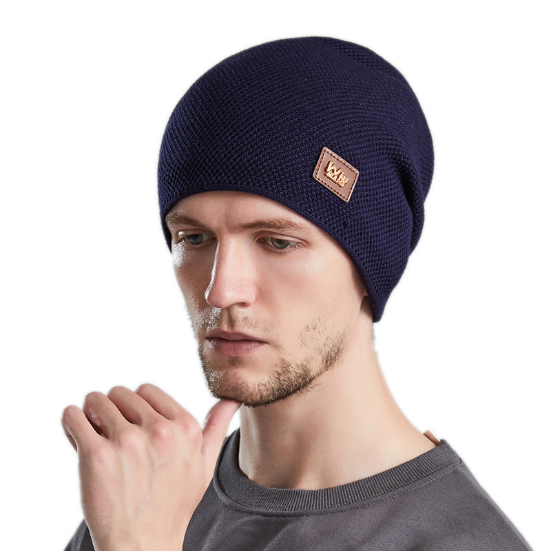9129 winter men's hat outdoor cold-proof warm knitted hat Korean all-matching fleece-lined slipover woolen cap cross-border