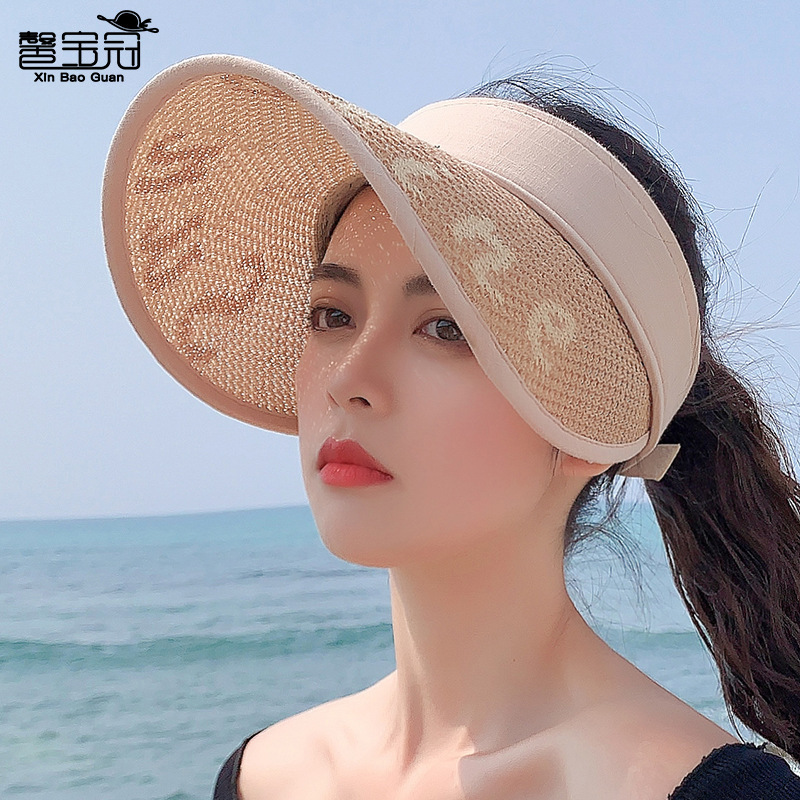 8060 outdoor straw hat female summer sun protection sun hat Korean letter visor straw hat peaked cap visor sun hat