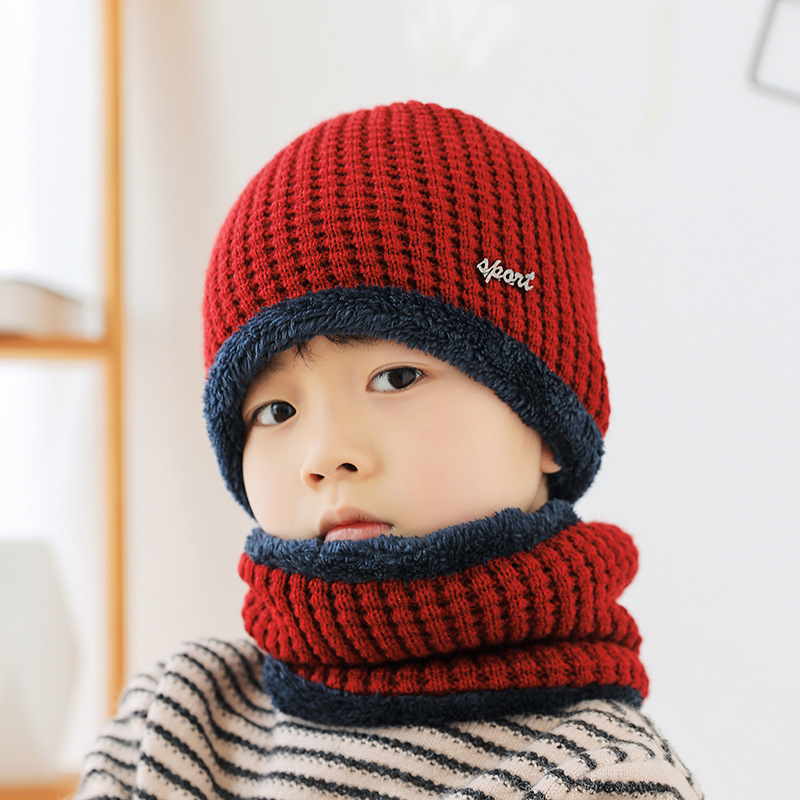 9501 children's hat Winter Children's trendy wool keep warm thickened corn fleece-lined scarf baby two-piece suit pack