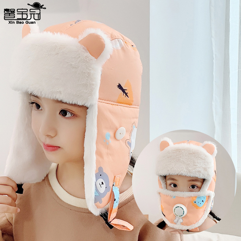 9810 cartoon hat winter waterproof fleece-lined ushanka older children earmuffs hat boys and girls warm hat children hat