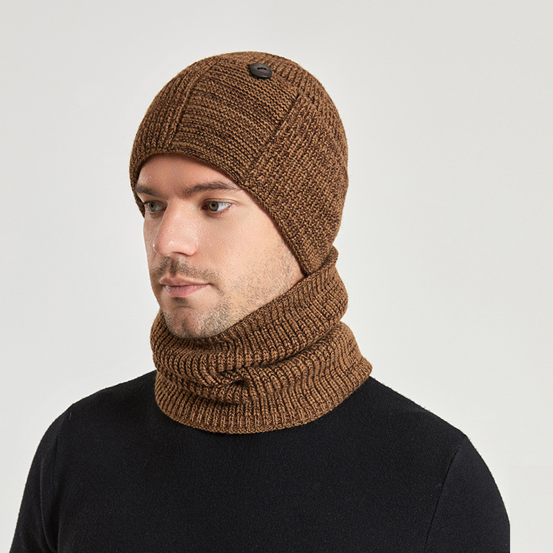 9154 winter men's hat scarf two-piece set warm ear protection knitted woolen cap outdoor multifunctional sleeve cap