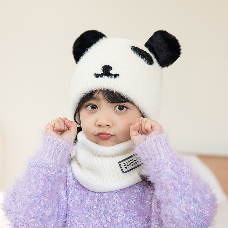 2128 new cartoon children's hat boys and girls sleeve cap winter neck warmer suit ear protection knitting woolen cap