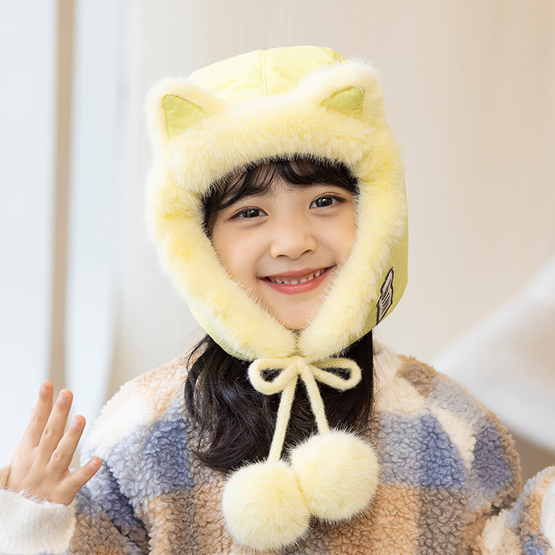 2130 winter warm hat children fleece-lined Earflaps cartoon sleeve cap Korean style all-match and cute parent-child Ushanka