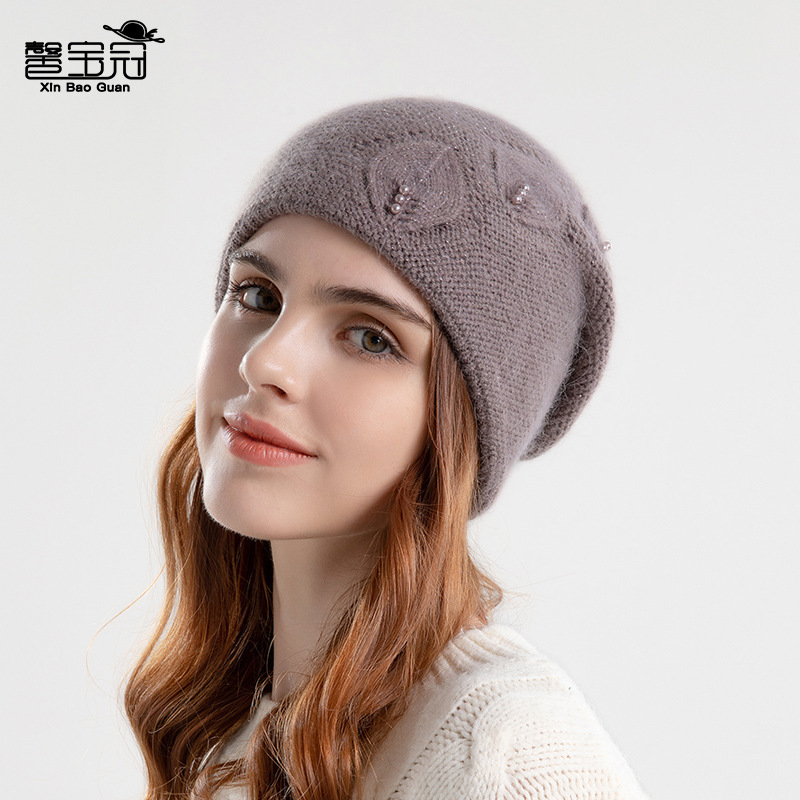 9920 autumn and winter warm hat female middle-aged and elderly woolen cap ear protection fashion mom hat outdoor cold-proof knitted hat