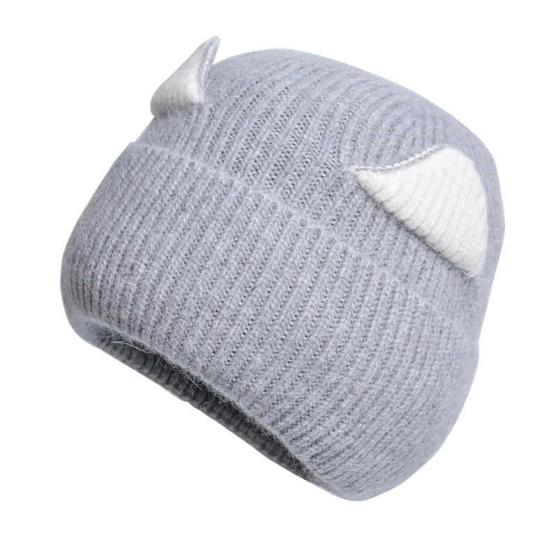 9919 winter New hat female cat ears rabbit fur knitted woolen cap Korean warm Earflaps head-wrapping cap beanie hat