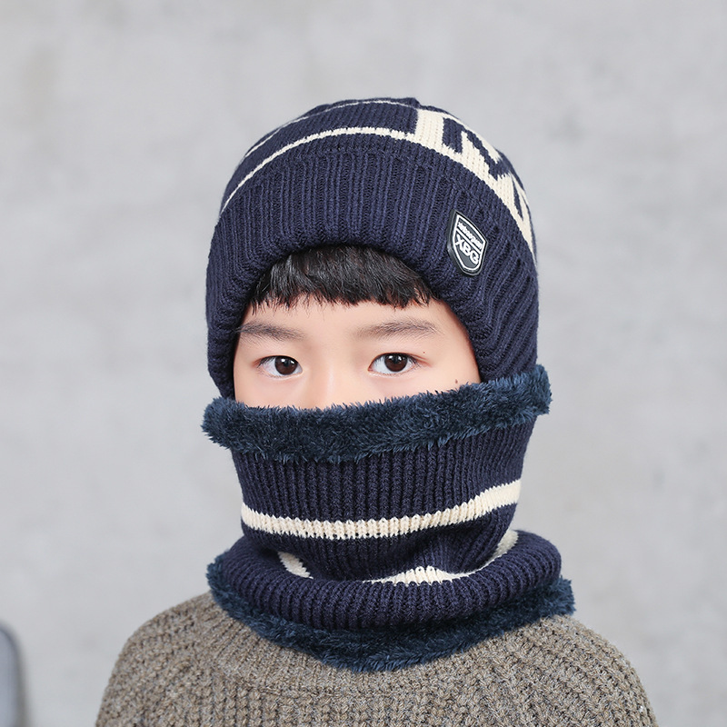 9548 Korean style thickened woolen cap children fleece-lined baby Winter Warm Hat two-piece set boys and girls scarf