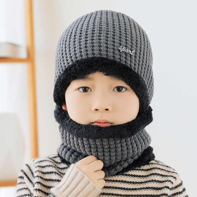 9501 children's hat Winter Children's trendy wool keep warm thickened corn fleece-lined scarf baby two-piece suit pack