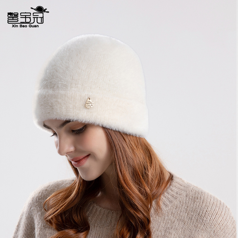 9959 new hat women's fashion small icon knitted woolen cap cold protection in winter warm with velvet Earflaps slipover beanie hat