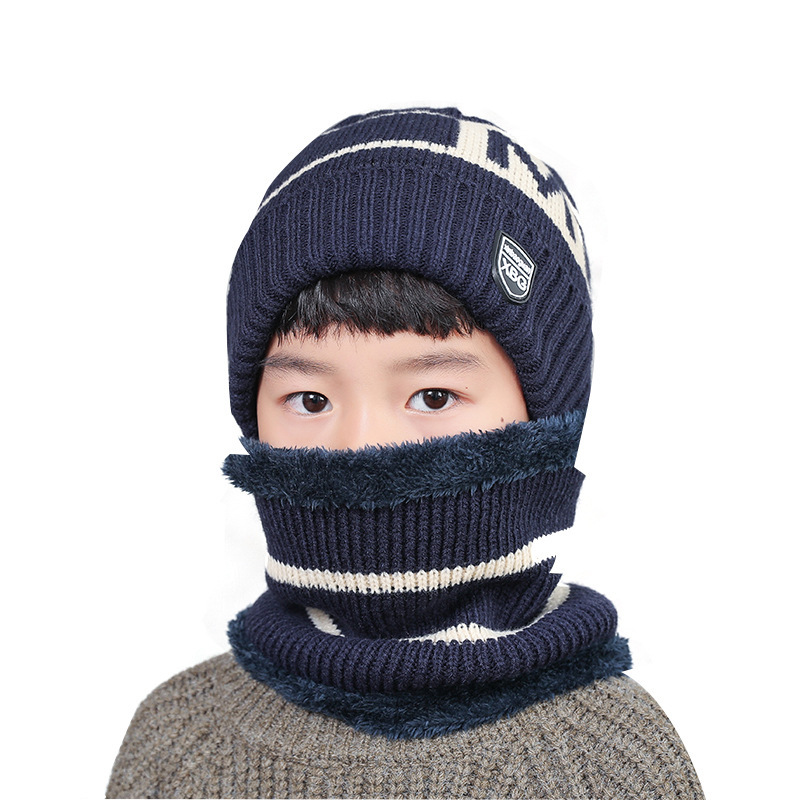 9548 Korean style thickened woolen cap children fleece-lined baby Winter Warm Hat two-piece set boys and girls scarf