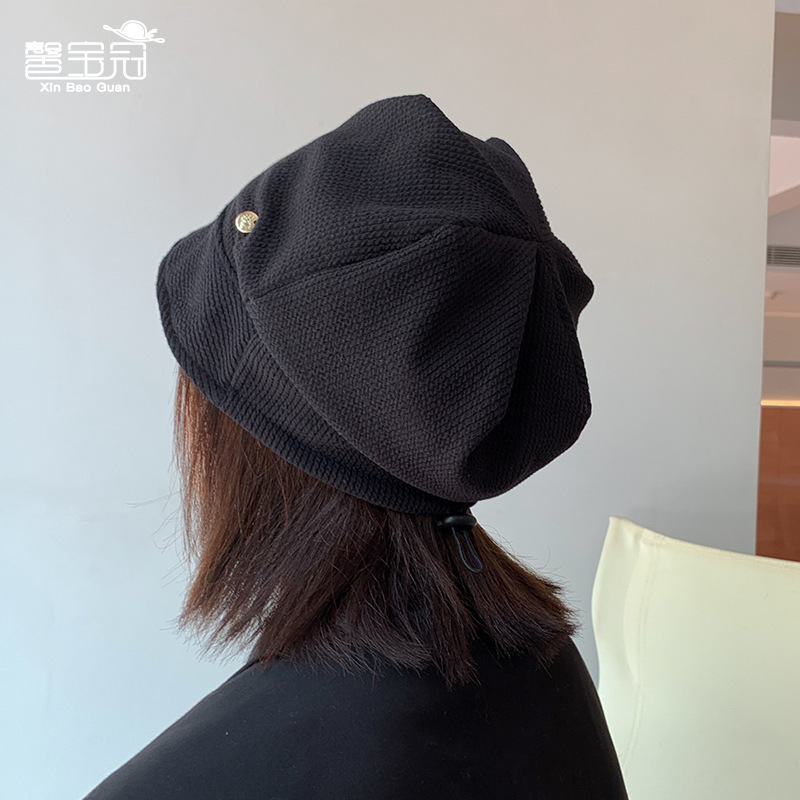 9938 autumn and winter Korean style all-matching beanie hat casual simple sleeve cap warm hat female small brim adjustable pile heap cap