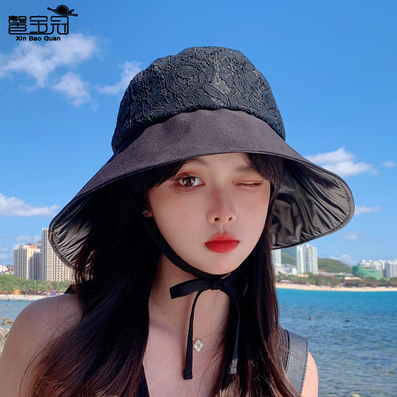 8108 hat female summer vinyl sun protective sun hat lace bucket hat all-match casual sun hat cover face broad-brimmed hat