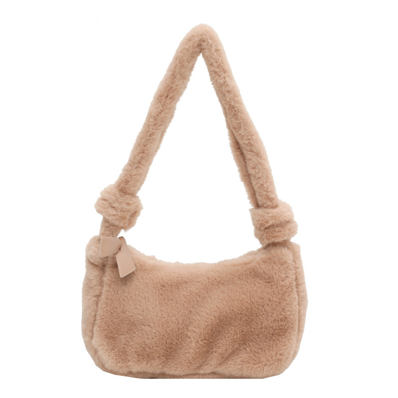Korean style autumn and winter fur solid color mini bag casual fashion trending underarm women's bag fashionable stylish plush hand-carrying bag