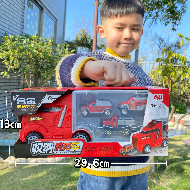 Child storage container truck fire truck engineering vehicle alloy car model car suit boy glide toy