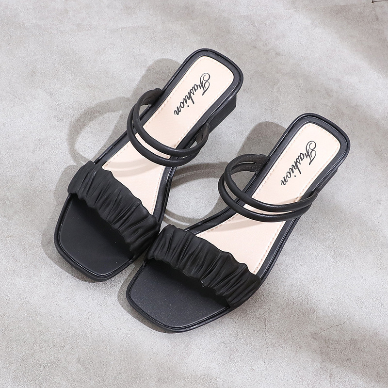 FS186 Spring/Summer One Step Lazy Half Slippers Sandals, European and American High Heels, External Wearing Sandals, New Ladies' Casual Sandals and Slippers