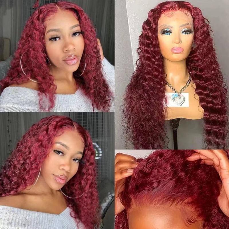 Front lace wig wine red long curly hair 13x4lace frontal wigs human hair wig