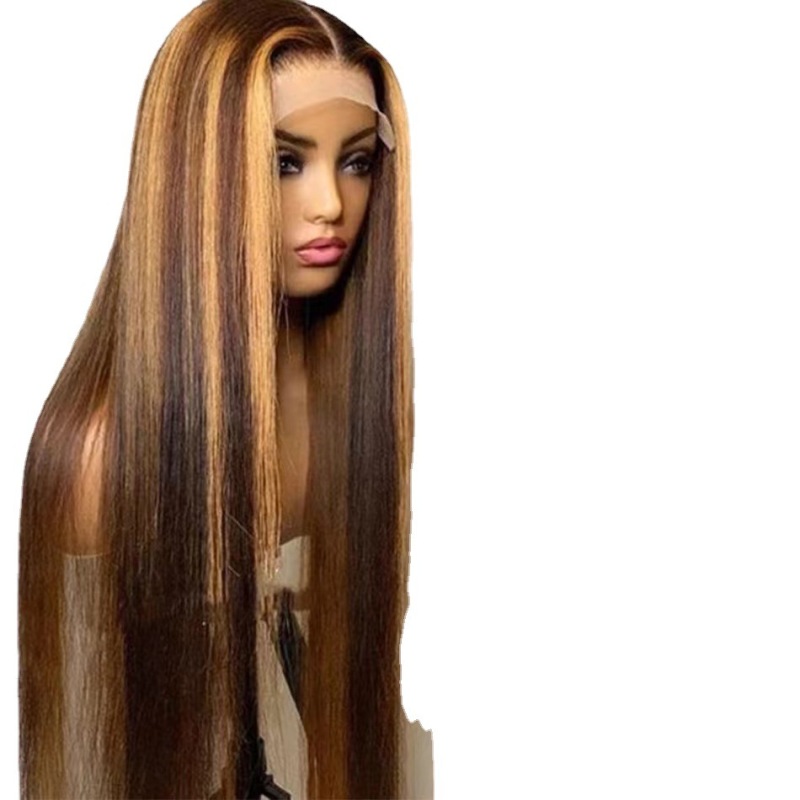 European and American front lace hot selling lace wig long straight hair Brown Gradient wig sheath high-temperature fiber chemical fiber spot