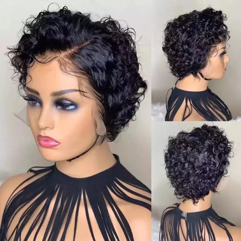 European and American new wig Women's Mid-length black small curly hair short wig female high-temperature fiber synthetic wigs