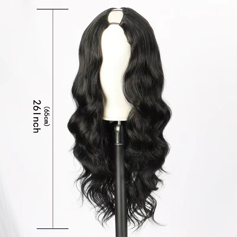 European and American V-shaped half headgear wig women's body wave wig hair extension long curly hair matte high-temperature fiber synthetic wigs