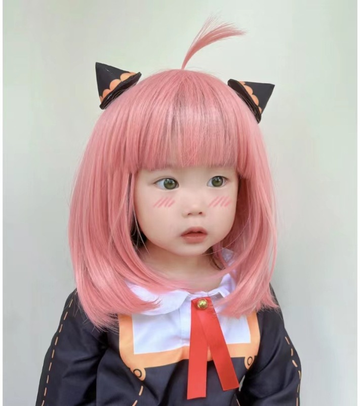 Factory Direct sales wig female spy play house anifojie pink bobhaircut short hair cosplay fake