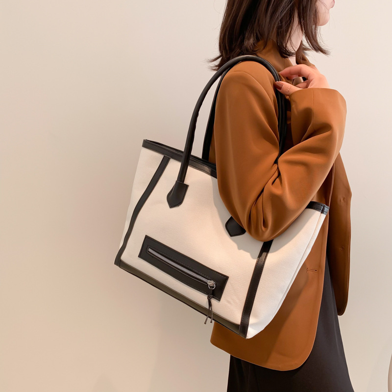 N106 Winter Canvas Big Bag for Women's New Leisure and Stylish Simple Shoulder Bag with Large Capacity, Fashionable Tote Bag