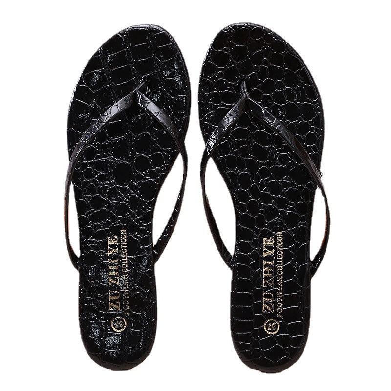FS176 Summer Korean Fashion Crocodile Solid flip-flops Women's Fashion Flat Outwear Sandwich Toe Beach Slippers