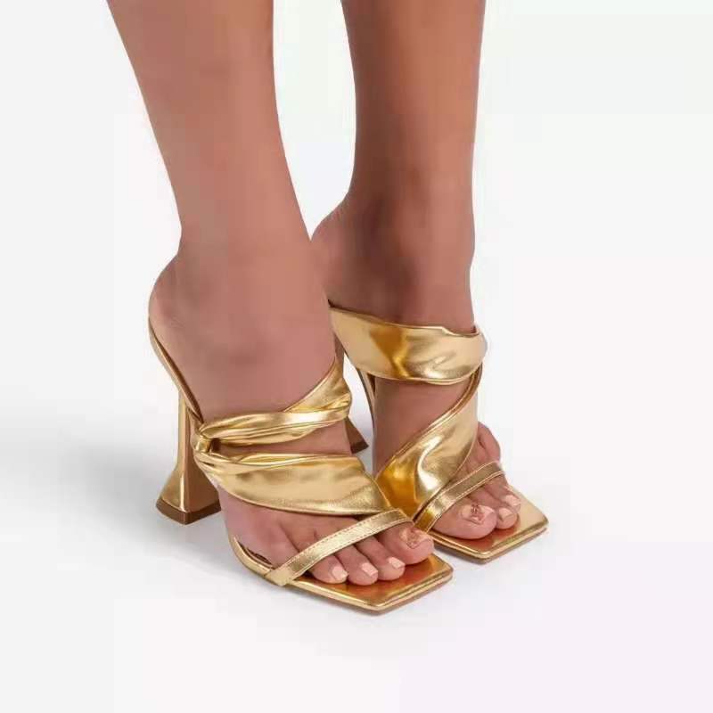 FS065 Summer New Foreign Trade Large Size 43 Square Head High Heel Sandals Women's Cross border Thin Heel Back Air Sandals heels shoes