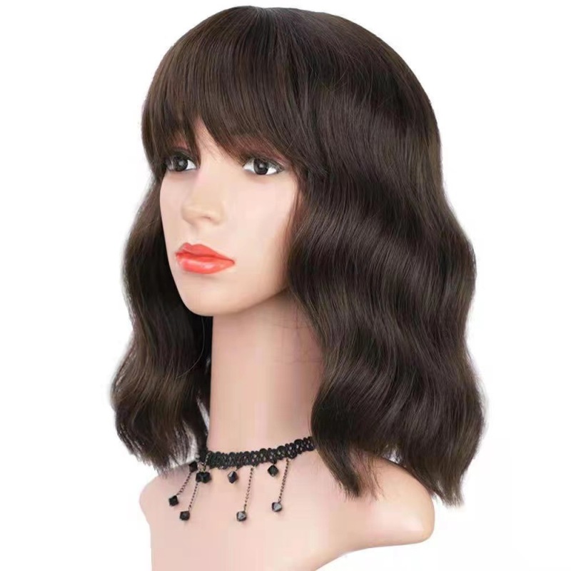 European and American new wig women's short hair curly hair small wave hairstyle air bangs high-temperature fiber chemical fiber wig sheath