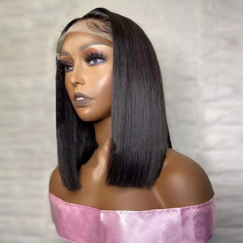 Front lace wig women's short hair bob haircut African New lace short hair inner curl straight hair collarbone length haircut in stock