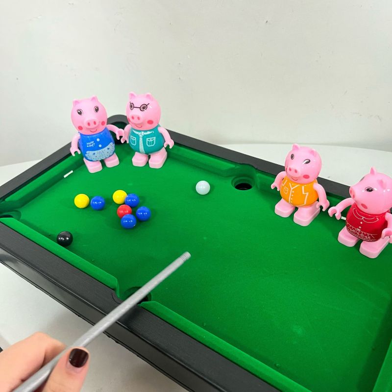 Stall hot sale children's pig pool table toy simulation mini cartoon double interactive billiard table suit toy