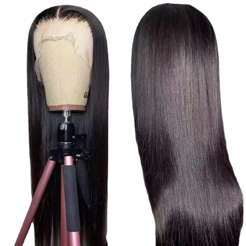 Amazon European and American style wig fashion women's long straight front lace high temperature hair fiber center-parted wig headgear