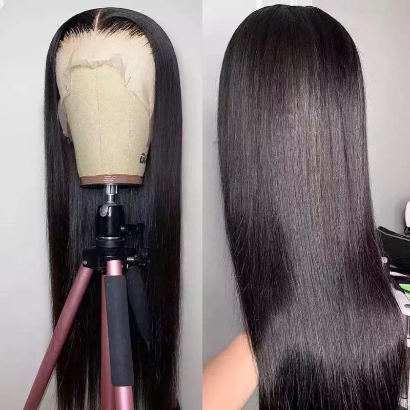 Amazon European and American style wig fashion women's long straight front lace high temperature hair fiber center-parted wig headgear