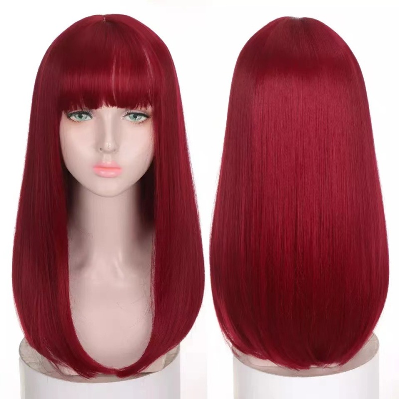 AliExpress new European and American style wig long straight hair female wigs straight bangs long straight chemical fiber hair wig head cover in stock