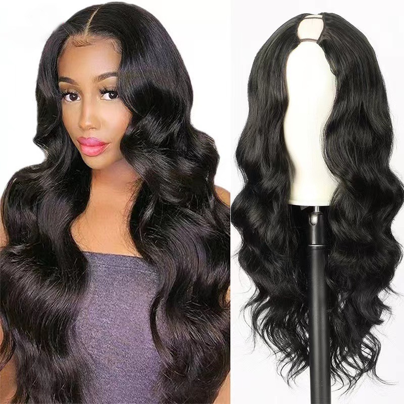 European and American V-shaped half headgear wig women's body wave wig hair extension long curly hair matte high-temperature fiber synthetic wigs