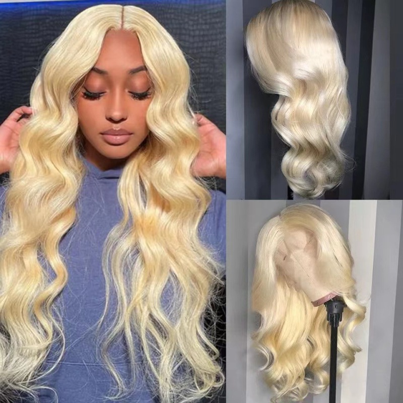 Front lace wig Amazon new hot selling long curly hair light Golden big wave African women's lace wig