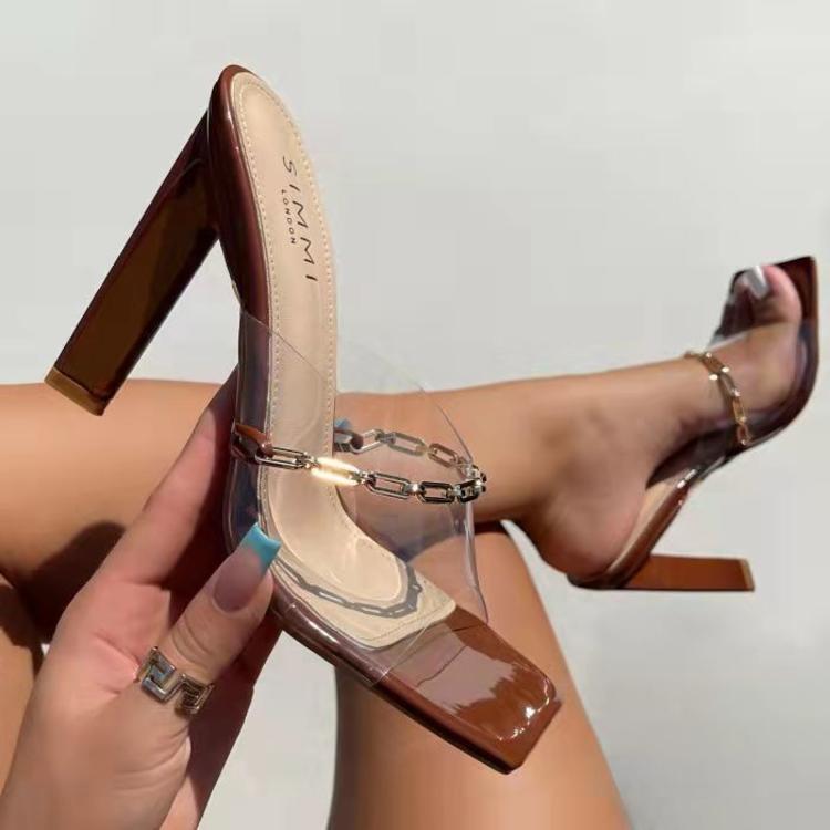 FS045 Sandls Independent Station New Summer European and American Stiletto Heels High Heels Women's Square Head Sandals Women's Foreign Trade Large