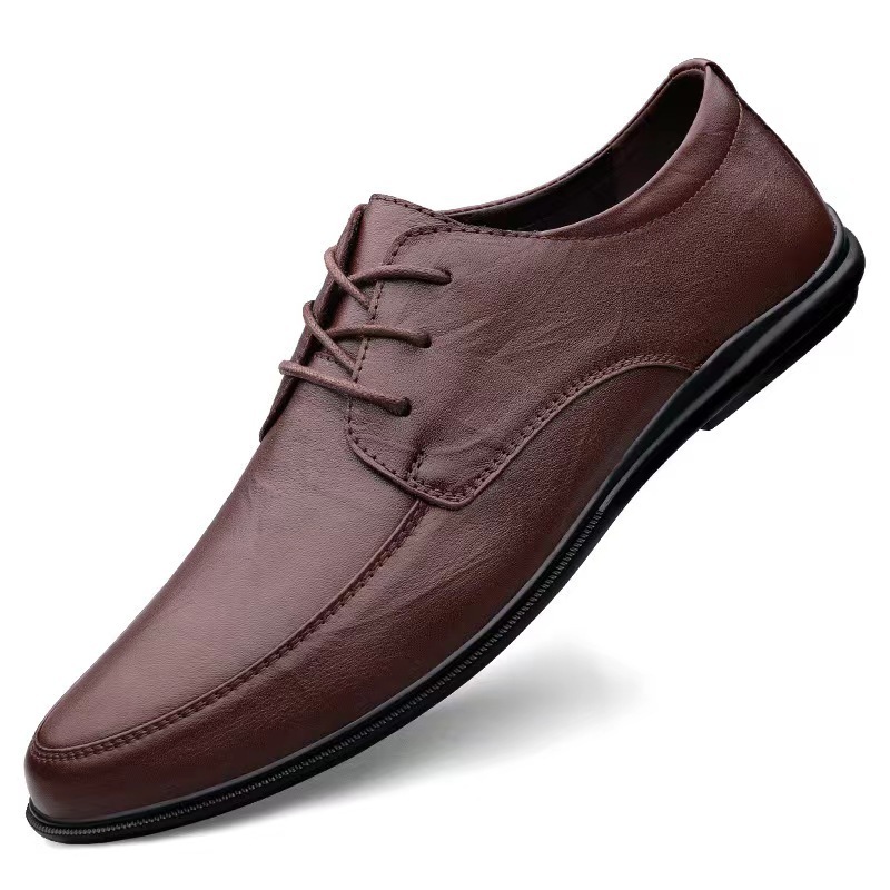 Spring and summer business office men's leather shoes soft leather lace-up formal wear soft bottom loafers Korean casual leather shoes