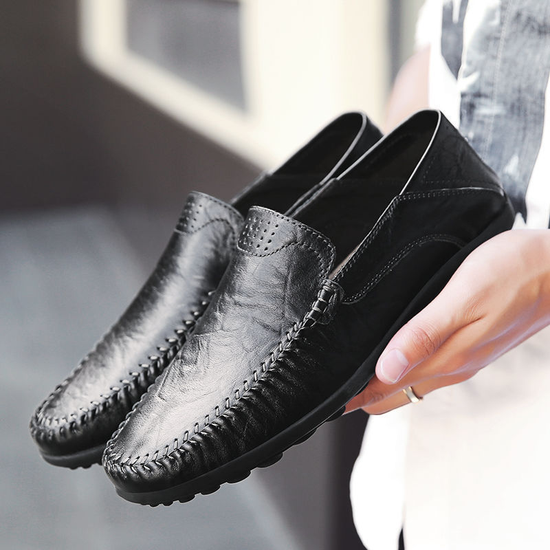Autumn breathable Men's British Korean casual leather shoes soft leather soft bottom slip-on peas shoes men's work shoes men