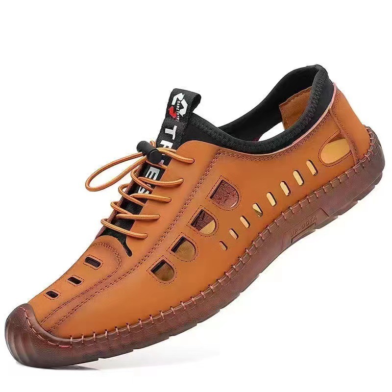 Summer men's casual leather shoes men's shoes hollow out soft bottom soft surface tendon bottom non-slip fashion shoes beach shoes men