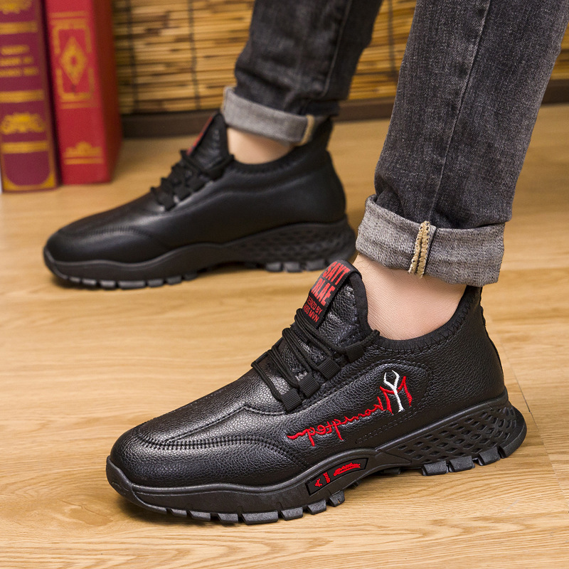 Autumn and Winter new trendy all-match sneakers pu single cotton same fashion Korean men's shoes casual shoes non-slip warm
