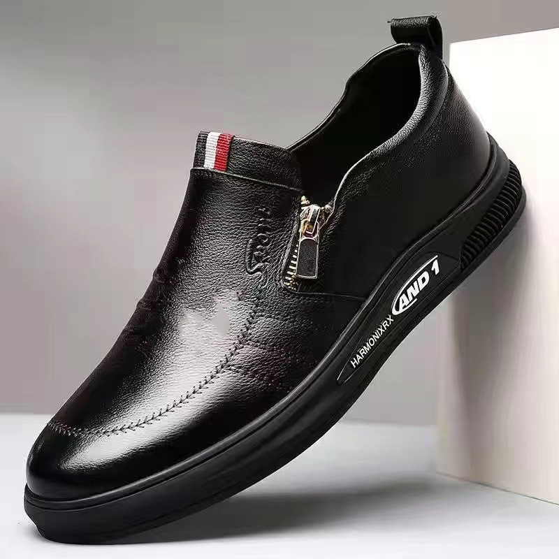 Cross-border leather shoes Men's Four Seasons New soft bottom business casual slip-on breathable shoes British style white shoes men