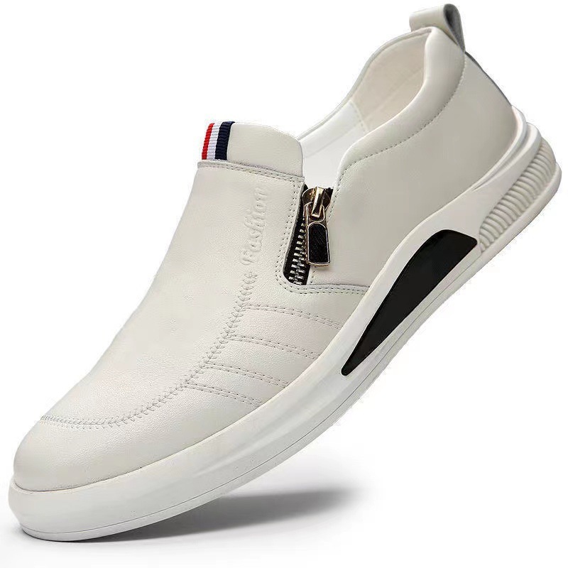 Cross-border leather shoes Men's Four Seasons New soft bottom business casual slip-on breathable shoes British style white shoes men