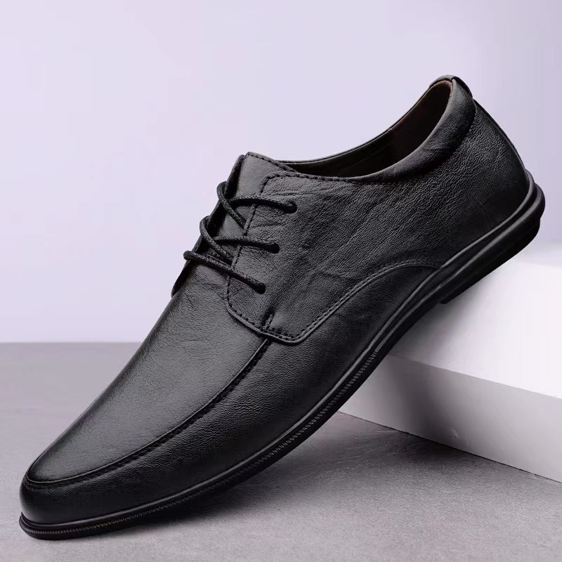 Spring and summer business office men's leather shoes soft leather lace-up formal wear soft bottom loafers Korean casual leather shoes